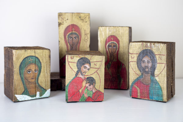 Lupanowe rękodzieło Miniatura ikony „Jezus ze św. Janem” – malunek na starej belce 6