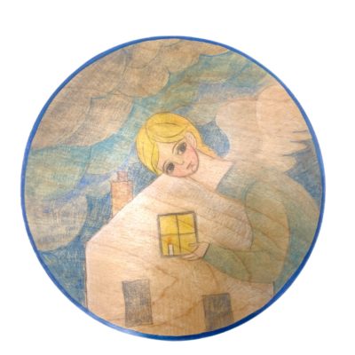 Lupanowe rękodzieło Anioł opiekun domu – obraz na drewnie