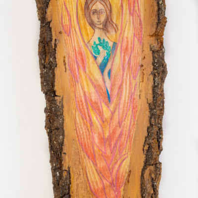 Lupanowe rękodzieło Anioł – „Stróż wiernej miłości” rysunek na desce z korą