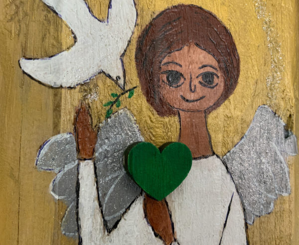 Lupanowe rękodzieło Anioł pokoju – malunek na starej desce 5