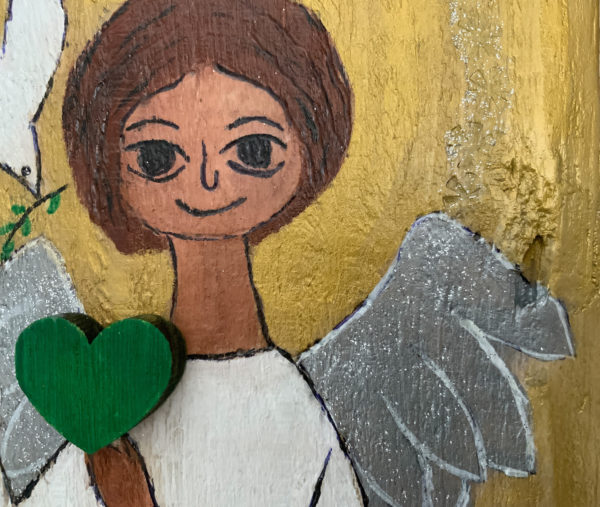 Lupanowe rękodzieło Anioł pokoju – malunek na starej desce 10