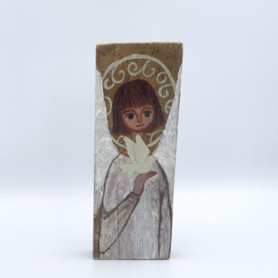 Lupanowe rękodzieło Aniołek malowany na drewnie – pamiątka Chrztu Świętego